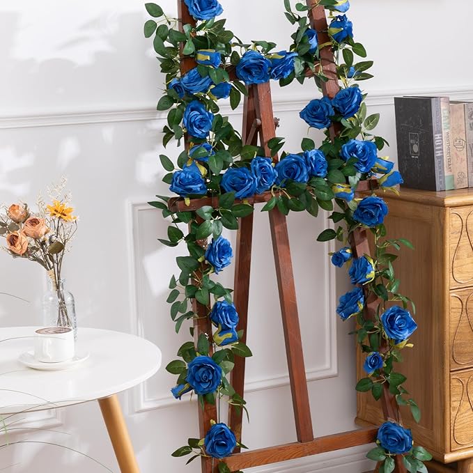 U'Artlines 3 Pack Artificial Royal Blue Rose Vines Floral Garlands Total 19.5 Ft Fake Vine Silk Flower Garland for Indoor Outdoor Home Wedding Arch Garden Wall Decoration
