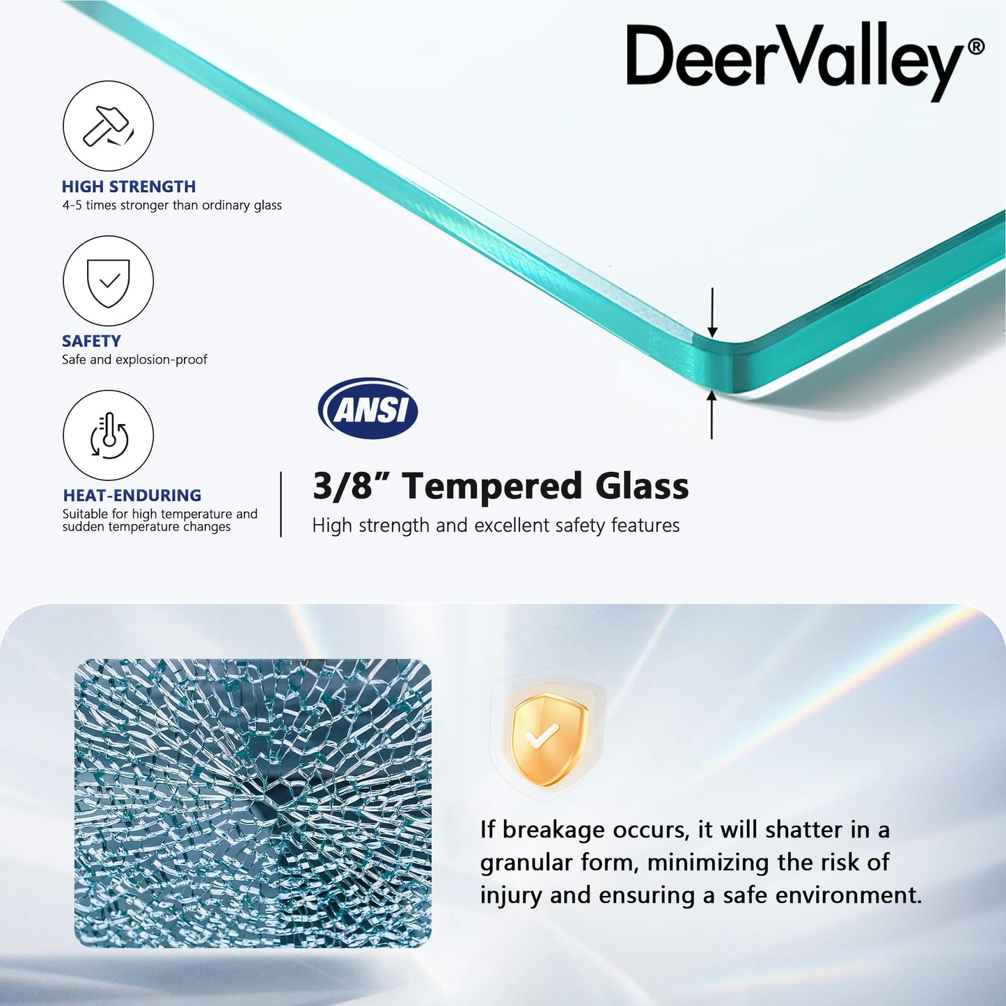 DeerValley 32"×78" Fixed Glass Shower Panel, 3/8'' (10mm) Thick Shower Glass Panel, Frameless Tempered Glass Door, Bathroom Shower Screen with Hardware (Matte Black)