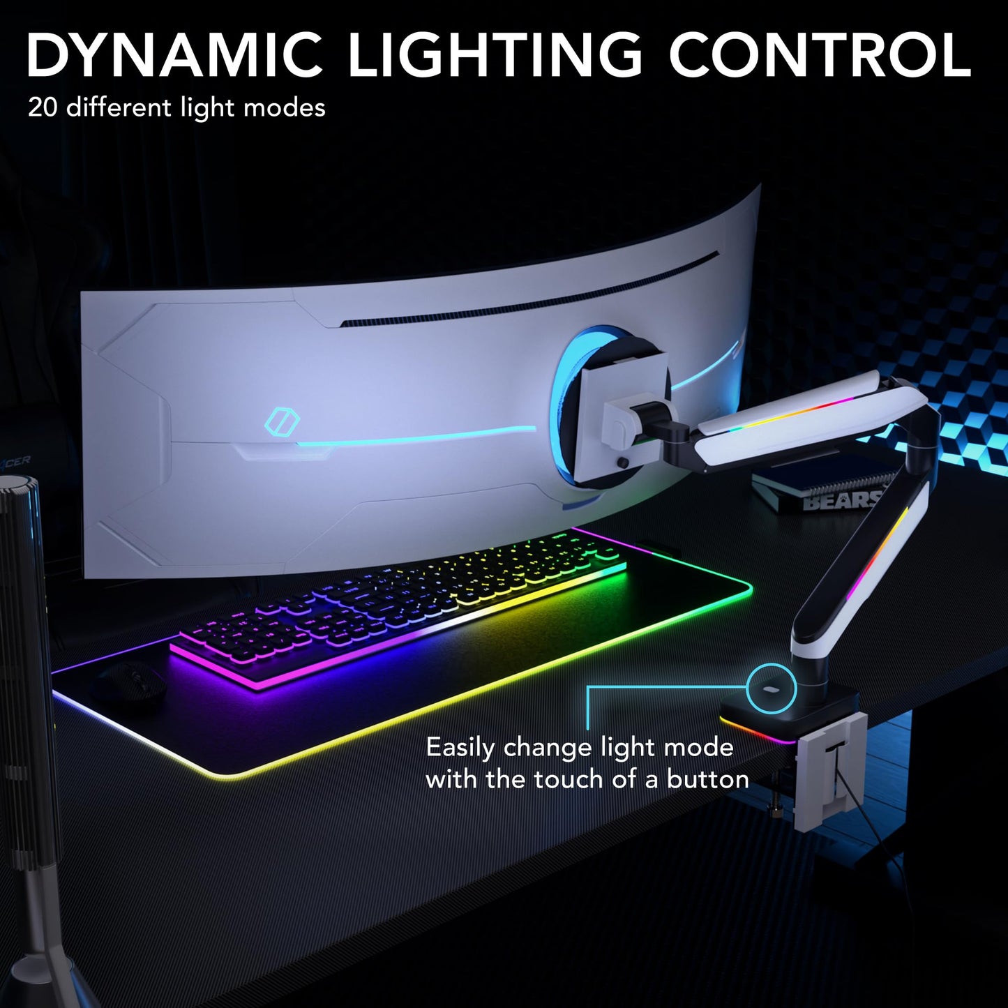 Mount-It! Heavy-Duty Ultrawide Monitor Arm up to 49”, 44 lb Capacity, Desk Mount for Curved & Widescreen Monitors, Compatible with Samsung Odyssey G9, Gas Spring, RGB Lighting, VESA 75x75 & 100x100