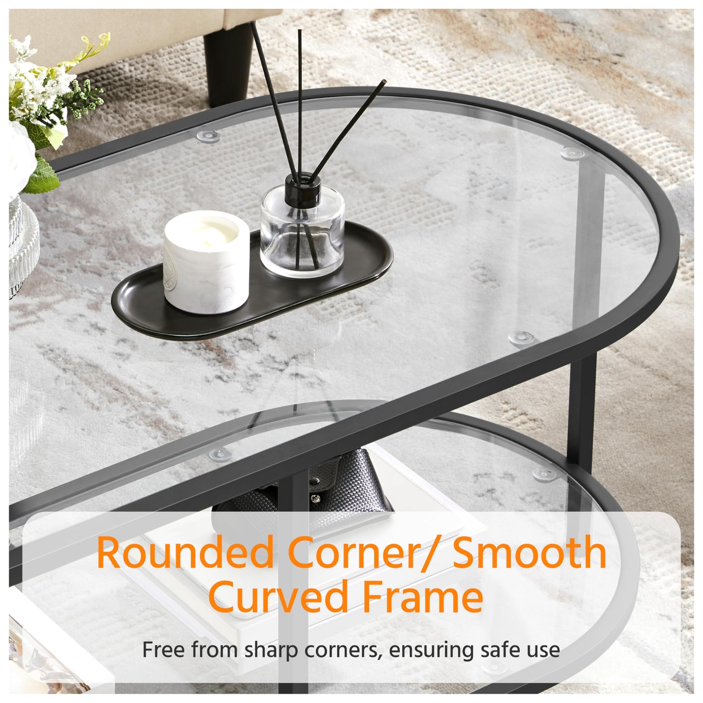 Yaheetech Glass Coffee Table, Black Small Center Table with Storage Shelf for Living Room Small Space, Apartment
