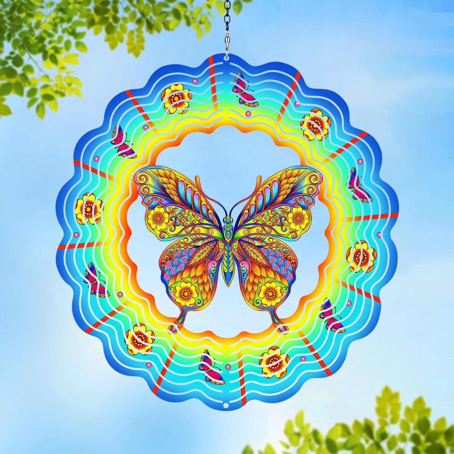 Butterfly Wind Spinners 12 Inch 3D Stainless Steel Hanging Kinetic Wind Sculpture Worth Gifts for Women Metal Windmill Decoration for Garden,Patio,Lawn,Yard