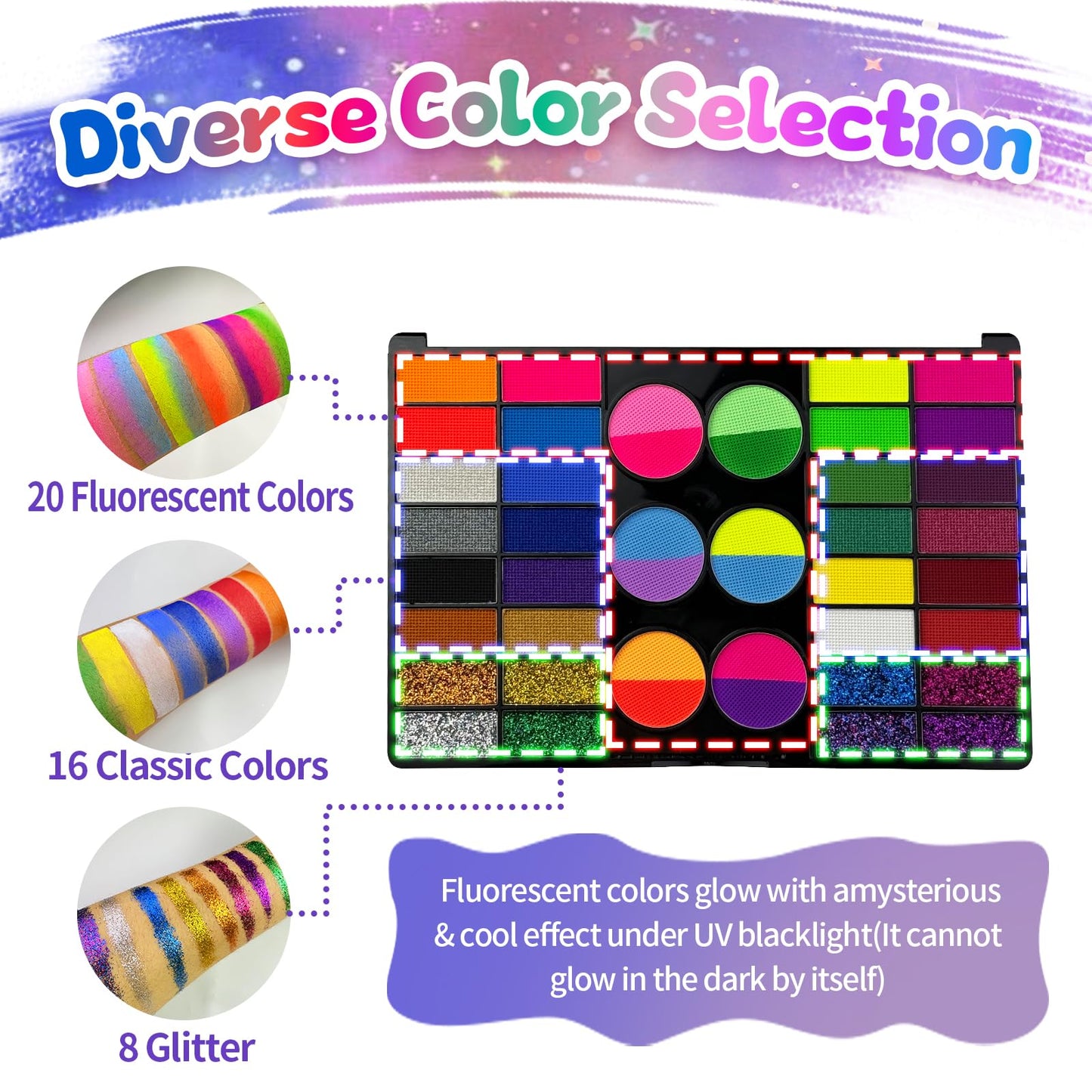 Professional Face Painting Kit for Kids,42 Color Water Activated Face Paint with Stencils,Brush,Wash Cup,Spray Bottle for Halloween, Parties, Carnival, School Event & Festivals (44-Color)