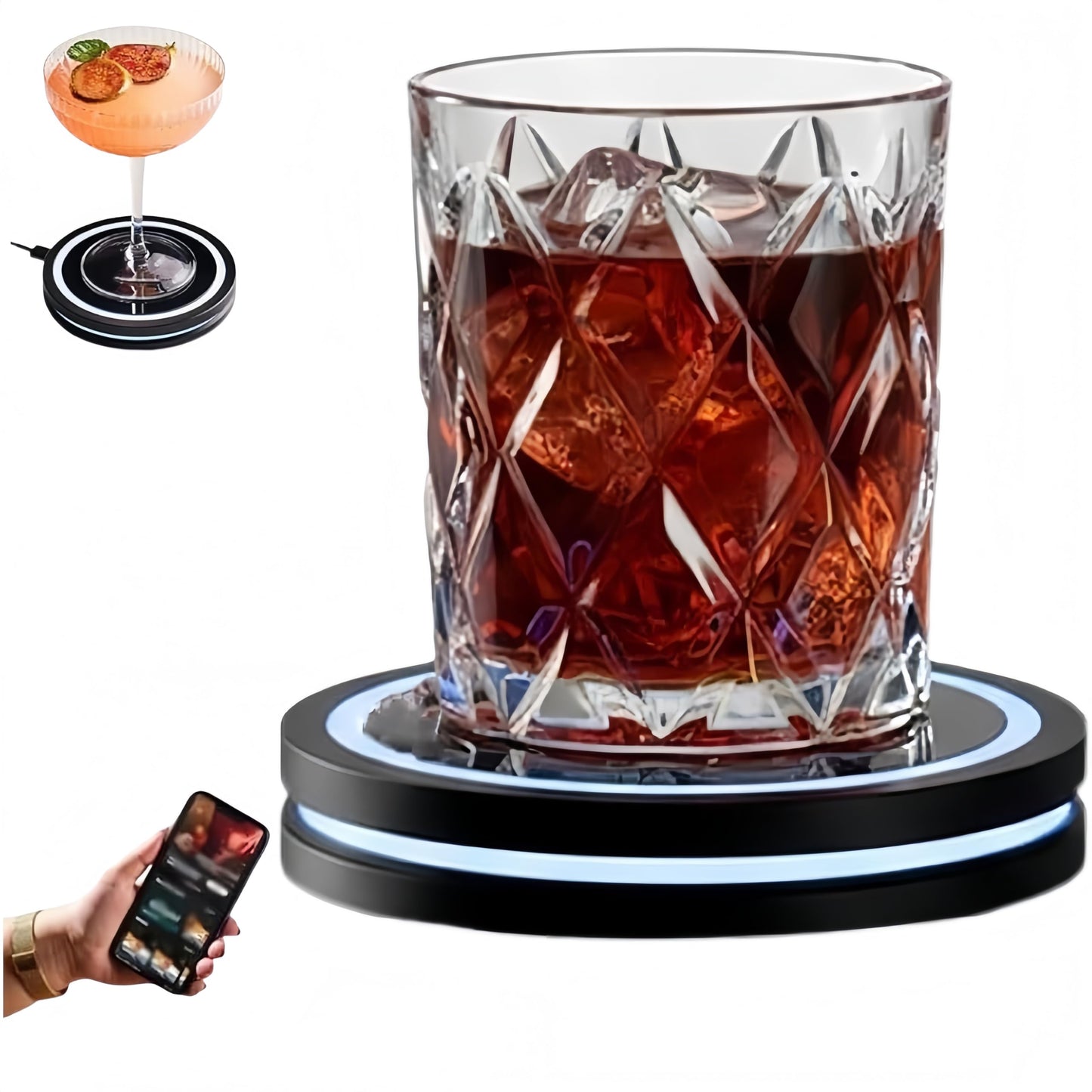 Smart coaster cocktail mixer 2.0 Machine,Portable Cocktail Maker Interactive Lighting with Built-in Smart Sensing Tech Easy to Clean & Carry Compact for Home Mat Bar Club Drink (1PC)