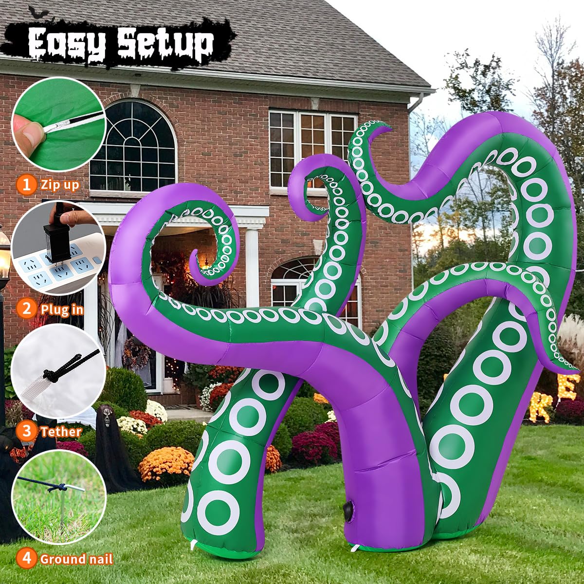 GOOSH 7.2 FT Halloween Inflatables Octopus Outdoor Decorations Blow Up Yard with Built-in LEDs for Window Garden Lawn Indoor Party Decor