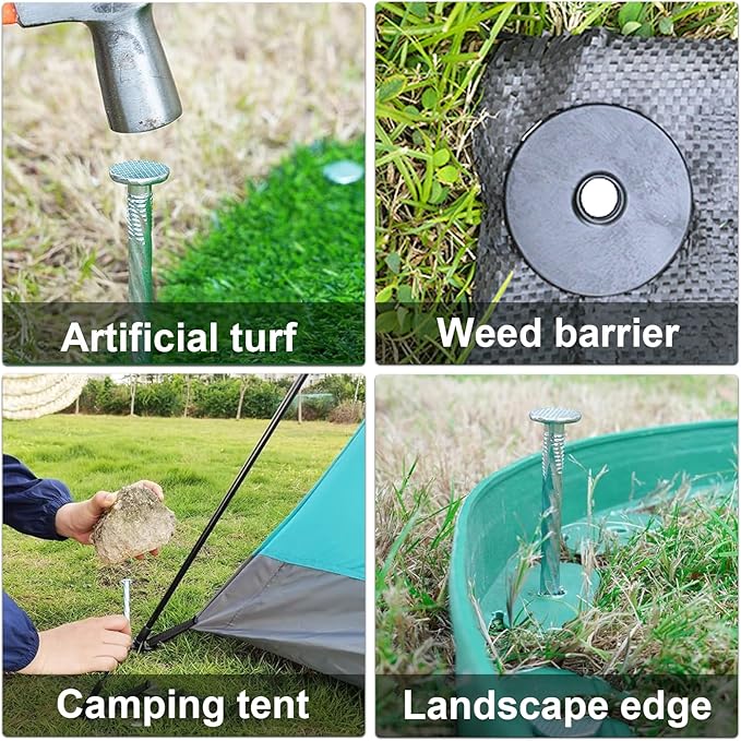 Garden Stakes with Gasket Spiral, 6in Galvanized Steel Turf Nails Garden Weed Barrier Stakes Staples for Fixing Landscape Fabric, Landscape Edging, Artificial Grass, Floor Mats, Etc. (20 PC)