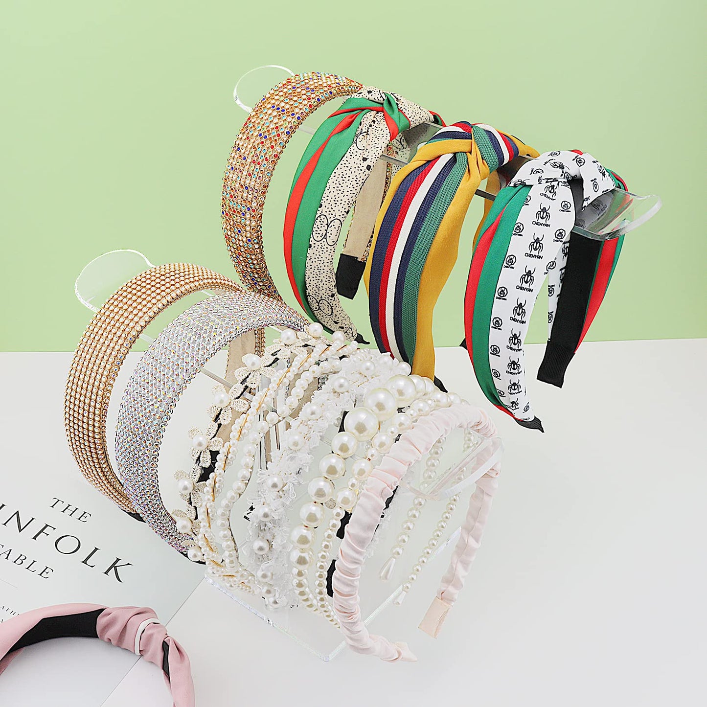 Bigfety Acrylic Headband Holder, 2 Pack Clear Headband Organizer Stand, Hair Accessories Storage (2-Tier & 2-Panel)