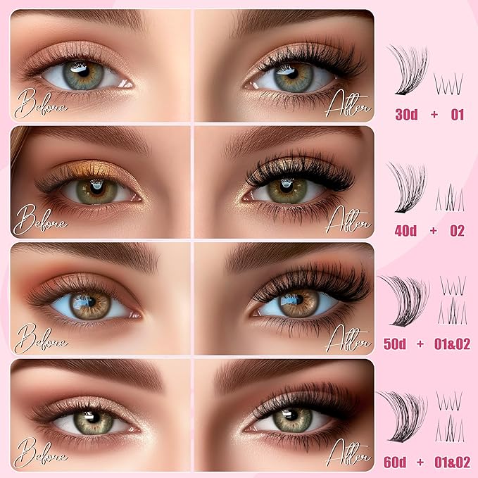 CCODDY Lash Clusters - Fluffy Wispy EyeLash Clusters D Curl 9-16 MM, 712 Pcs, 4 Styles Upper & 2 Styles Bottom Lashes, No Adhesives Included