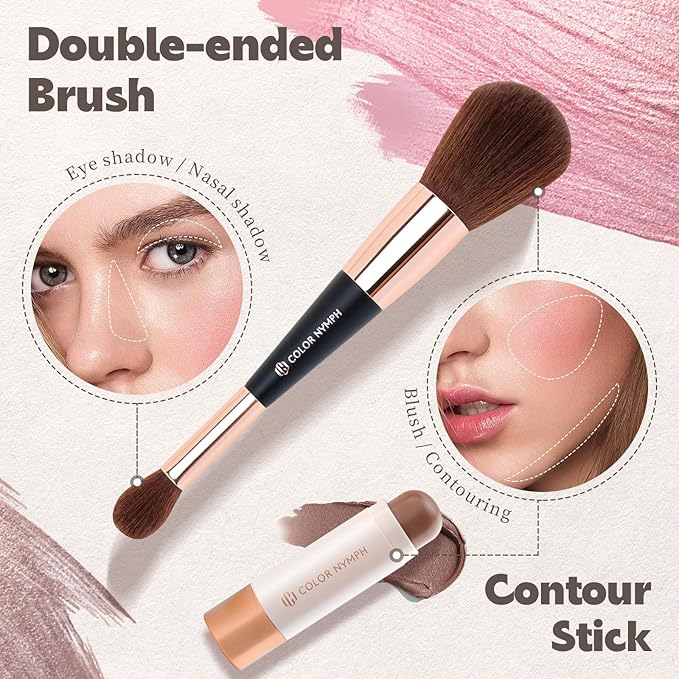 Color Nymph Face Makeup Kits, Makeup Gift Sets For Girls Make up Gift Sets For Women With Lipgloss Liquid Blush Solid Blusher Highlighters Contour Stick and Double-ended Brush -Special Edition