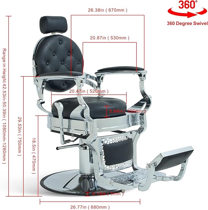 Professional Adjustable Vintage Barber Chair for Hairdressers Heavy Tattoo Shampoo Beauty Salon Equipment(Golden)