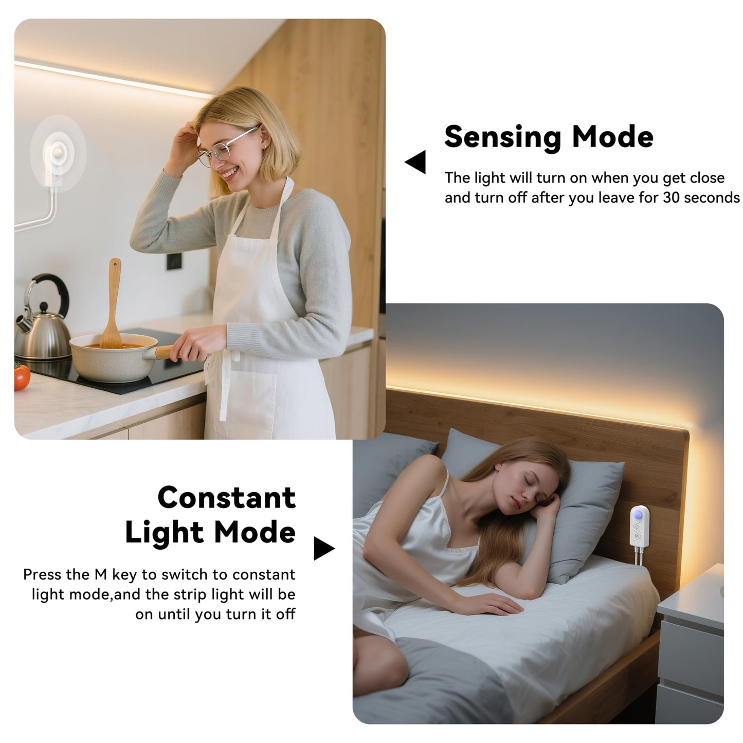 PAUTIX COB LED Strip Lights 2700K Warm White,Motion Sensor LED Lights,Dimmable 24V Motion Activated LED Strip Light,20ft Super Bright with Dual Lighting Mode,for Under Cabinet,Kitchen,Stairs,Bedroom