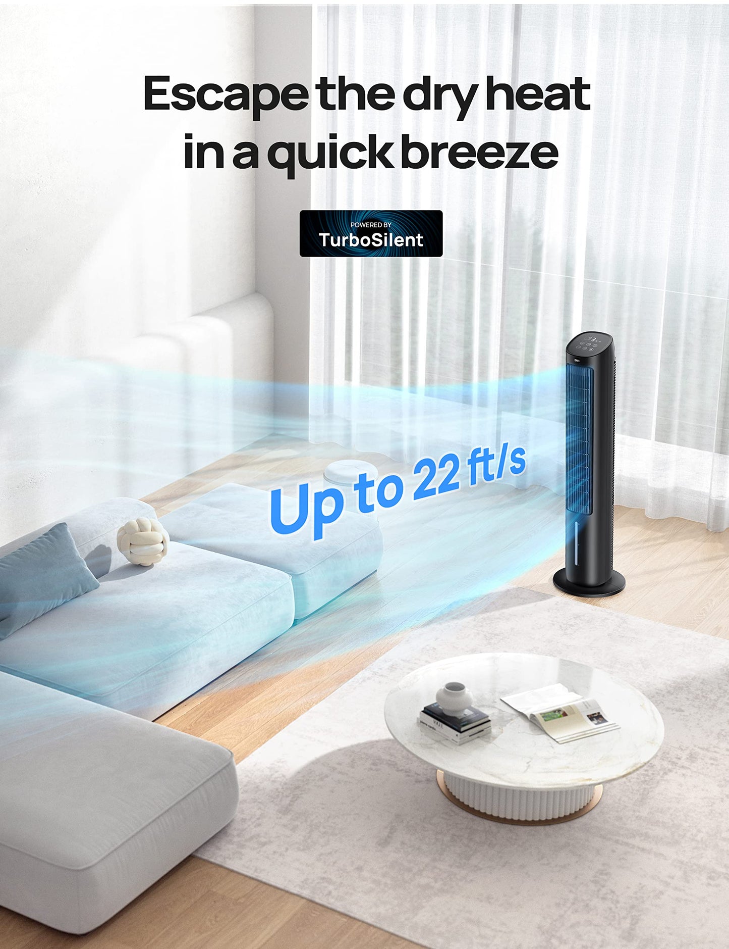 DREO Portable Air Conditioners Fan, 40” Standing Fans that Blow Cold Air, Portable AC，80° Oscillating Evaporative Air Cooler，Removable Water Tank, Ice Packs, Remote Control, 4 Speeds, 7H Timer, Black