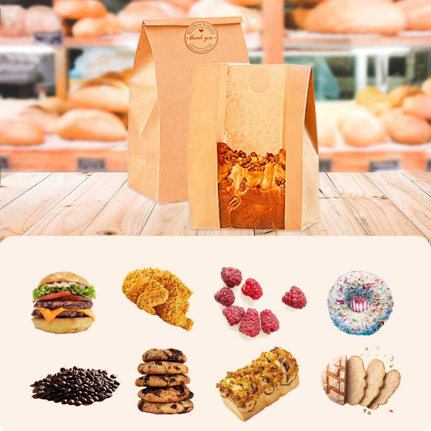 Homrelaxy 60pcs Paper Bread Bags for Homemade Bread, Sourdough Bags with Window, 13.7 x 8.3 x 3.5 Inch Large Brown Kraft Bakery Bag for Storing Loaves & Snacks, Includes 70 Sealing Stickers