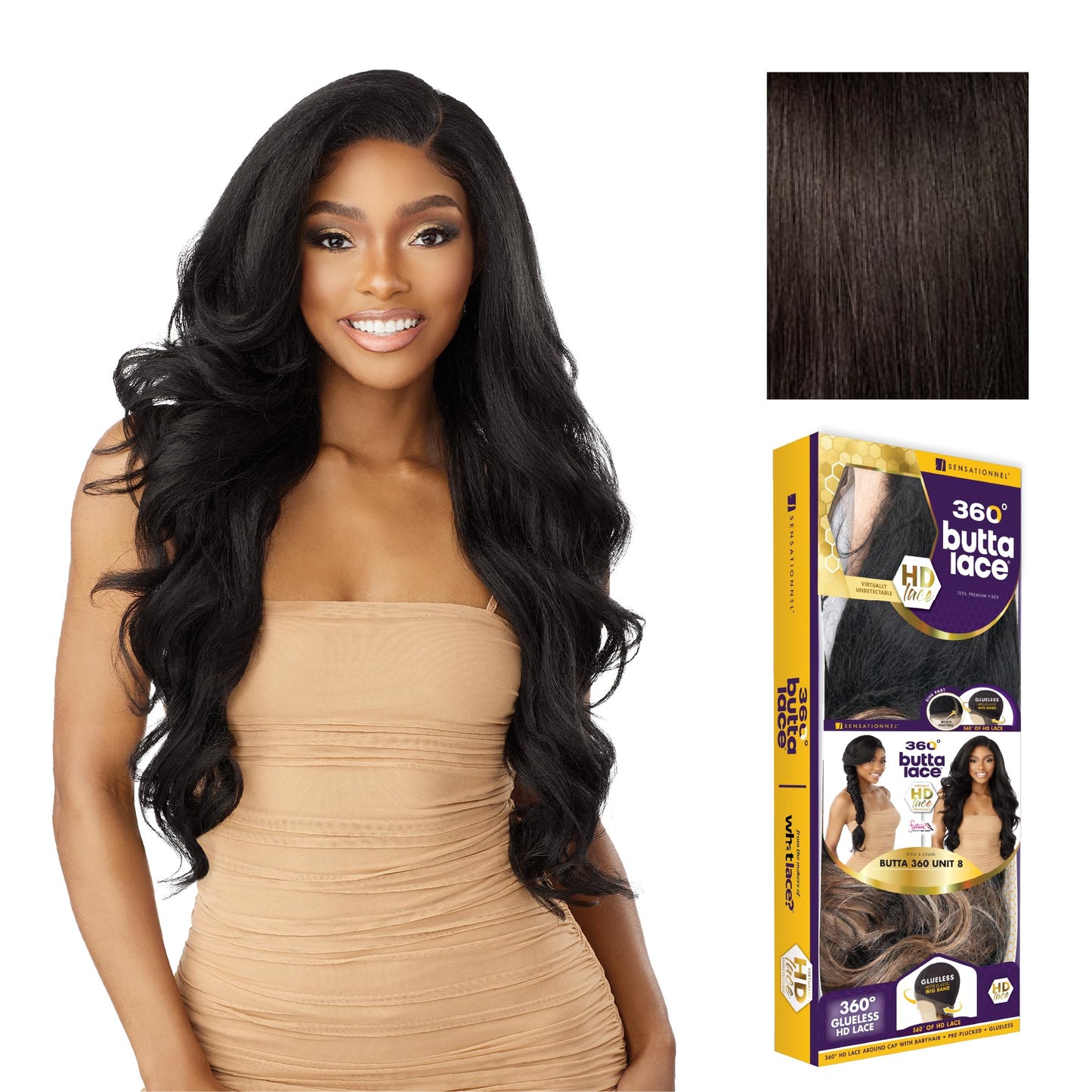 Sensationnel Butta 360 Lace Wigs - Unit 8 Side Wider Parting 360 Degree Lace Glueless Synthetic Preplucked Hairline (2 DARKBROWN