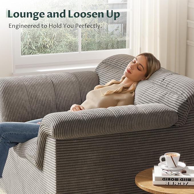 SUNG7 51" Cloud Sectional Couch, Modern Modular Sofa with Deep Seat, Comfy Compressed Single Sofa, Upholstered Corduroy Couches for Living Room, No Assembly Required, Light Gray