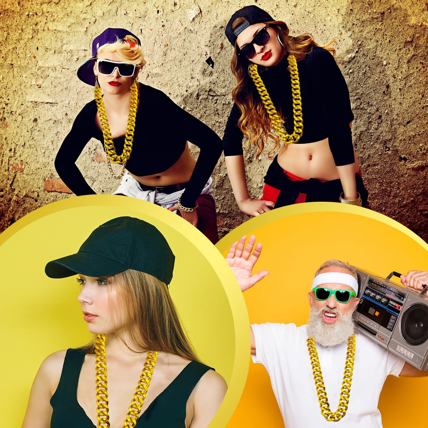 LCPQMZGH Plastic Hip Hop Chain Necklace, 80s 90s Costume Accessory, Men's Chunky Necklace, Big Chunky Gold Chain, 40, Gold