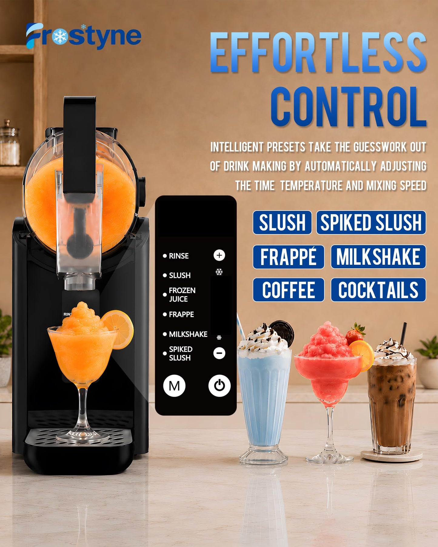 Frostyne 88oz Slushie Machine for Home with No Ice Needed, 5 Preset Programs, Self-Cleaning Function, Quiet Operation, Perfect for Making Frozen Margaritas, Milkshakes, Smoothies, Frappes,Black