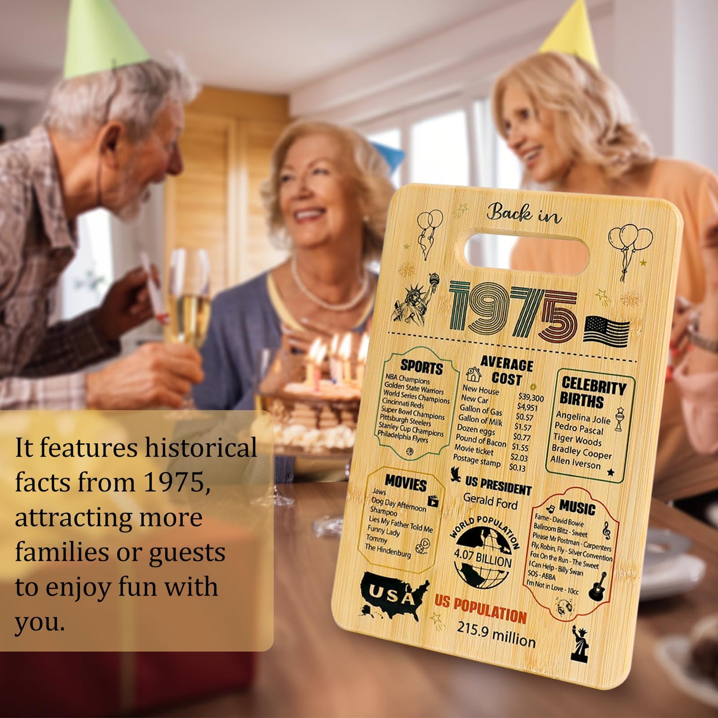 50th Birthday Gifts for Her Him - Back In 1975 50th Birthday Decorations Gifts for Women Men 50 Year Old Gift Double sided Cutting Board for Woman Man 50 th Bday gift ideas