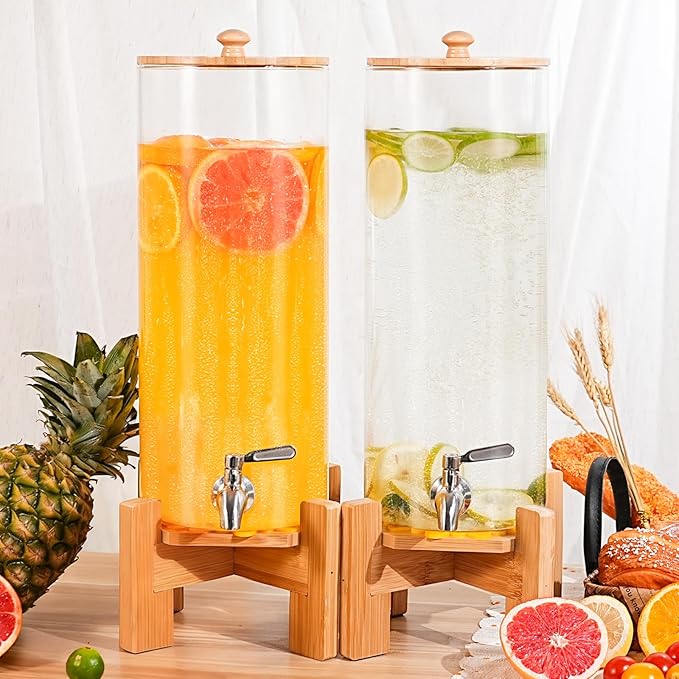 SPEETH 2 PCS 1.6 Gallon Drink dispenser, Large Water Glass Beverage Dispenser With Wood Stand for Parties With Stainless S...