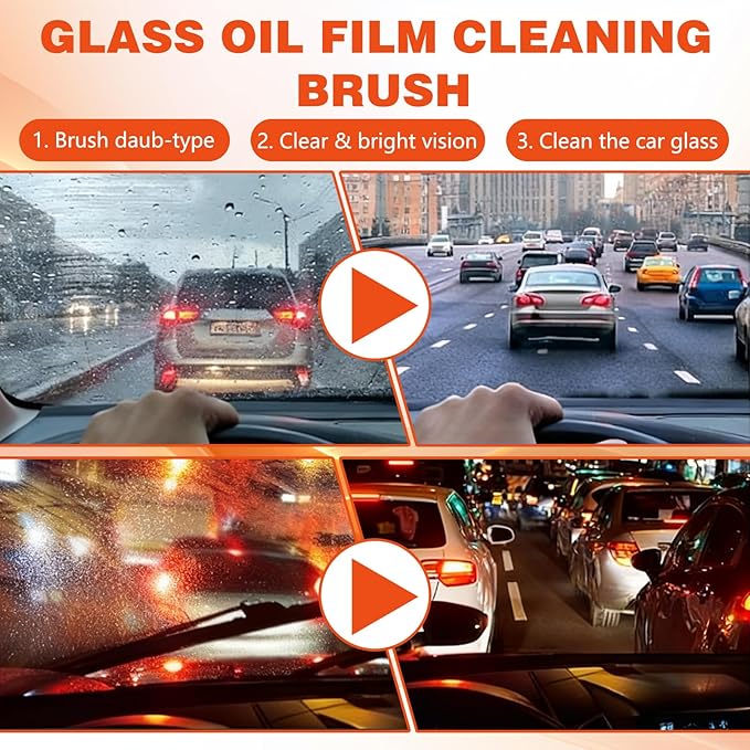 2Pcs Glass Oil Film Remover for Car, Automotive Oil Film Cleaning Brush for Car Windows, Removes oil film & Smudges, Improve Windshield Clarity and Visibility for Safe Driving