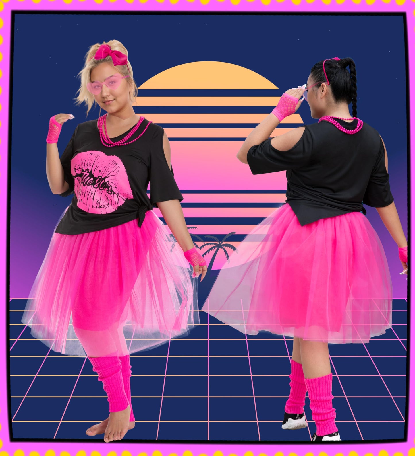 Seawhisper Plus Size 80s Outfit for Women Costumes 80s Shirt 80 Styles Clothes for Women Party Outfits Neon Accessories 20-22