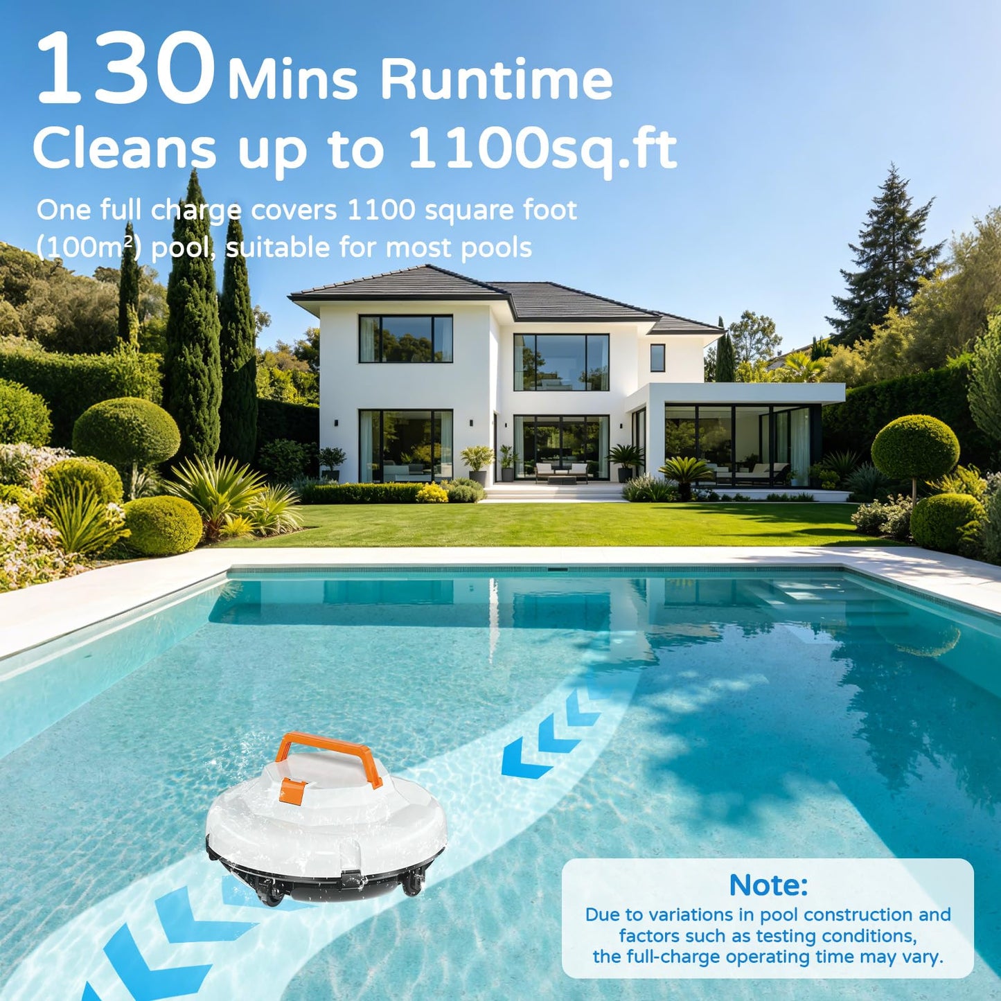 2026 NEW Cordless Robotic Pool Cleaner, Automatic Robotic Pool Vacuum Cleaner with Dual Motors, 130mins Runtime & Auto Docking Pool Vacuum Robot for Inground Pools Up to 1100 Sq.Ft, JQR-V201, White