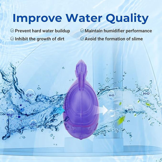 Funmit Humidifier Cleaning Fish, 12 Pack Humidifier Cleaner for Humidifiers and Fish Tanks, Purifies Water, Prevents Hard Water Build-Up, Reduces Scale, Purple