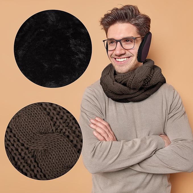 Aneco Winter Warm Sets Knitted Scarf Beanie Hat Touch Screen Gloves and Winter Ear Warmer for Men or Women