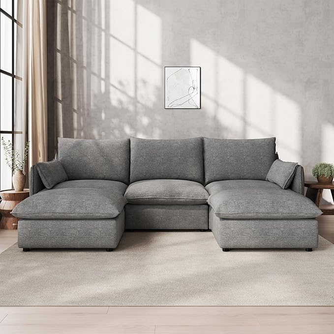 Gtilzria Waterproof Cloud Sectional Couches for Living Room,High Backrest Down Filled Couch,5 Seater Oversized Modular U-Shaped Sofas,Detachable Sofa Covers,Dark Grey