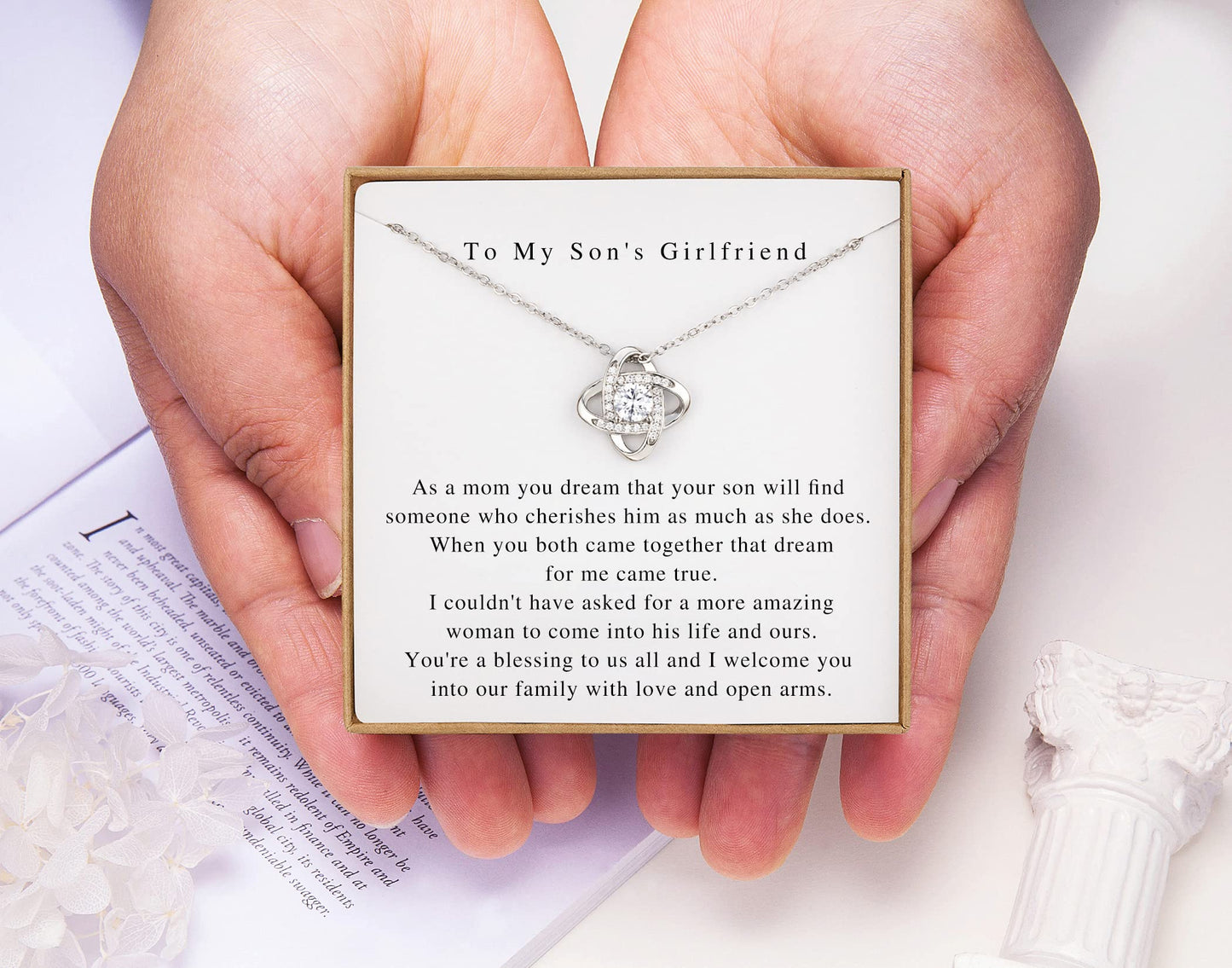Famdecor To My Son's Girlfriend Gifts from Mom Sterling Silver Knot Necklace for Sons Girlfriend Valentines Day Gifts