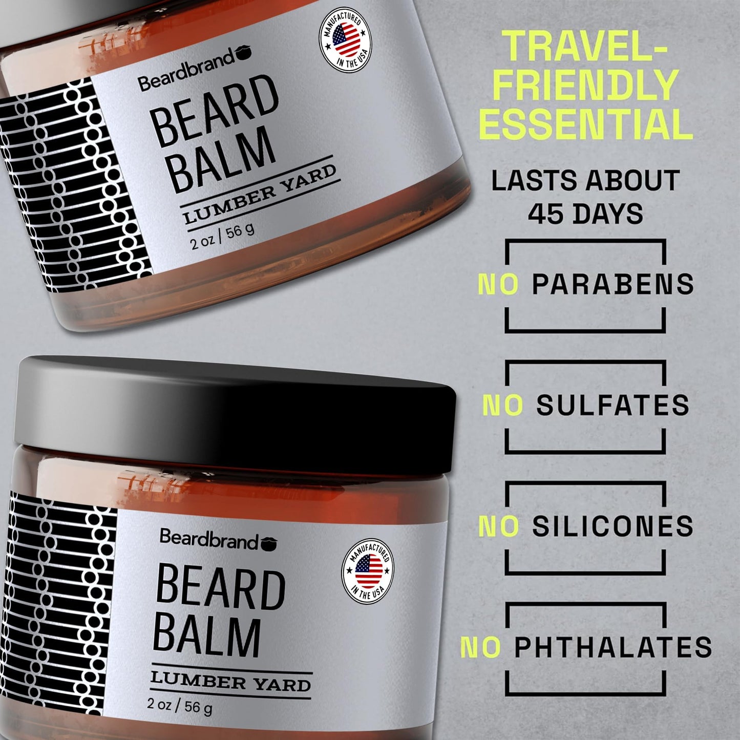 Beard Balm for Men - Utility Balm Travel Pack - Supports Thicker Beard, Lumber Yard Scent, Natural Ingredients Butter Reduces Dryness & Enhances Look - 2 oz