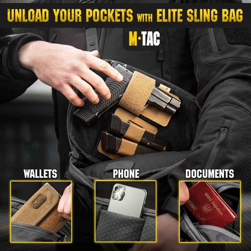 M-Tac Tactical Large Crossbody Bag for Men - Concealed Carry Sling - Multicam Black CCW Chest Bag - Elite Sphaera Shoulder Pack (Regular)