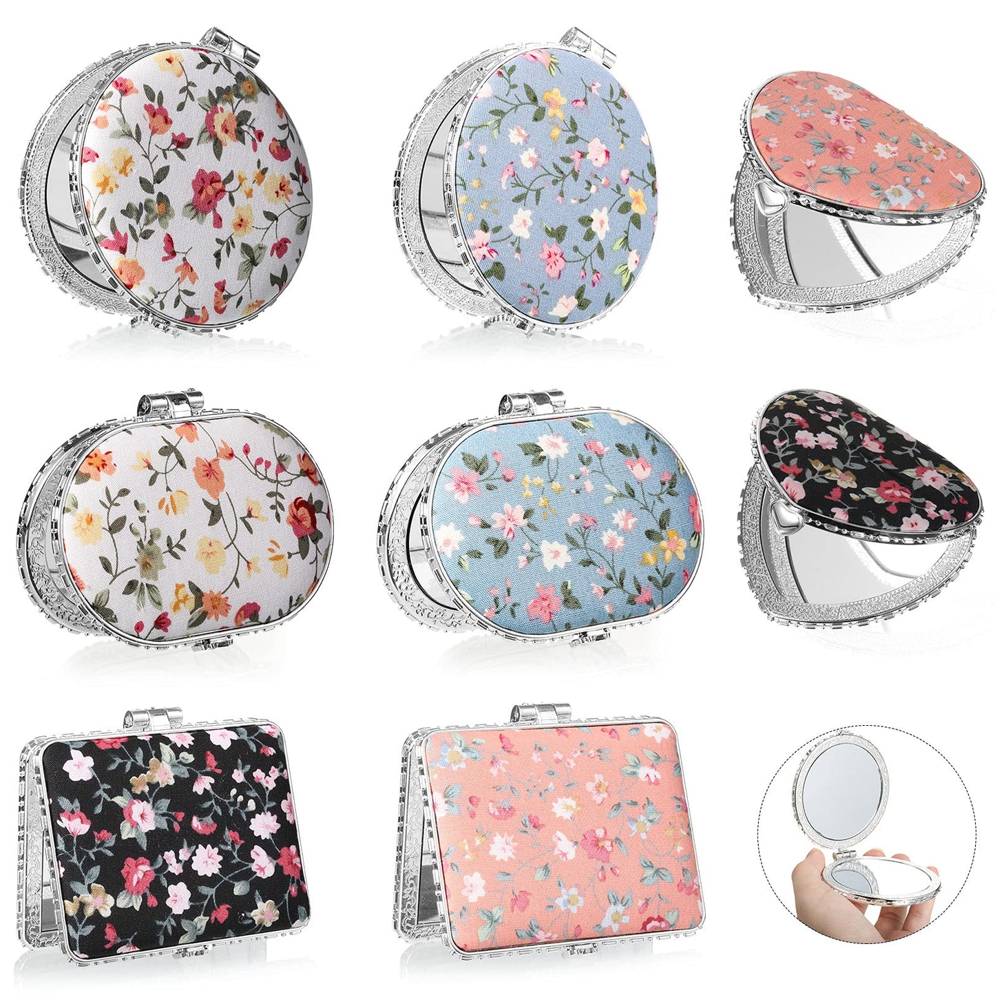 Blulu 8 Pieces Compact Mirror for Purse Flower Small Compact Mirror Gift Makeup Floral Pocket Retro Folding Portable Travel Acce