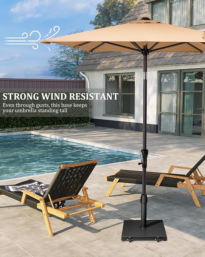 JOINHOM 42lbs Patio Umbrella Base with Wheels - Heavy Duty Outdoor Patio Market Umbrella Stand for Deck with Rollers, Poolside, Balcony, Wind-Resistant Design, Black