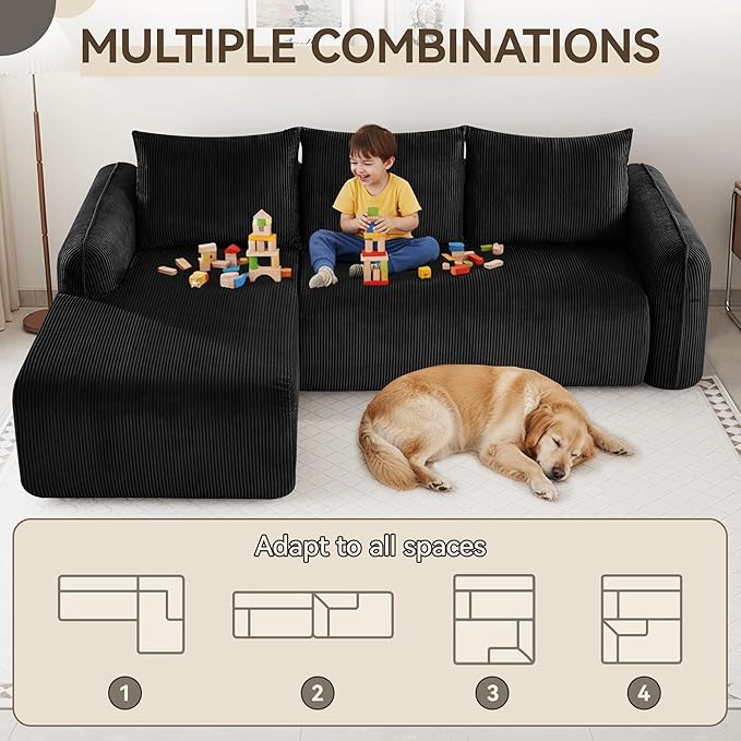 UMBFUN 103" Cloud Sectional Couch for Living Room, Boneless Couch with L-Shape Chaise, Modular Sectional Sofa with Deep Seat, Oversized Modular Sofa for Bedroom, No Assembly Required, Corduroy