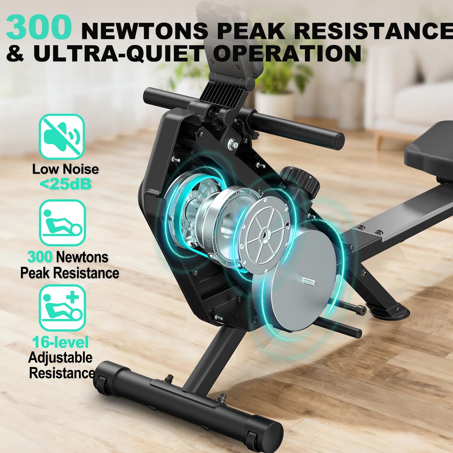 AeroMaze Rowing Machine Magnetic Rower with 16 Resistance Levels, Quiet Home Rowing Machine for Cardio Training, APP Connection, 160 kg Load Capacity, Vertical Storage
