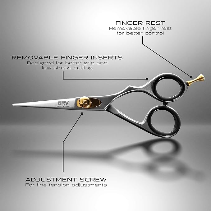 BRV MEN Professional Mustache & Beard Trimming Scissors - 5.5" | High Carbon Stainless Steel & Hammer Forged Mustache Scissors | Razor Sharp Facial Hair Trimming Shears (RIGHT HANDED - Silver)