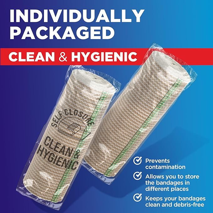 Premium Elastic Bandage Wrap - 6” (2pk) - Strong Compression - Self-Closing Reusable Bandages for Legs, Knee, Abdomen, Lymphedema - Body Wrap
