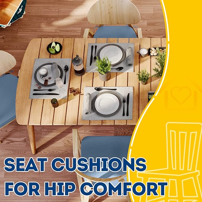 AAAAAcessories D-Shaped Chair Cushions, 2" Thick Dining Chair Pads with Ties and Removable, Machine-Washable Cover, 17" x 16", Set of 4, Light Blue