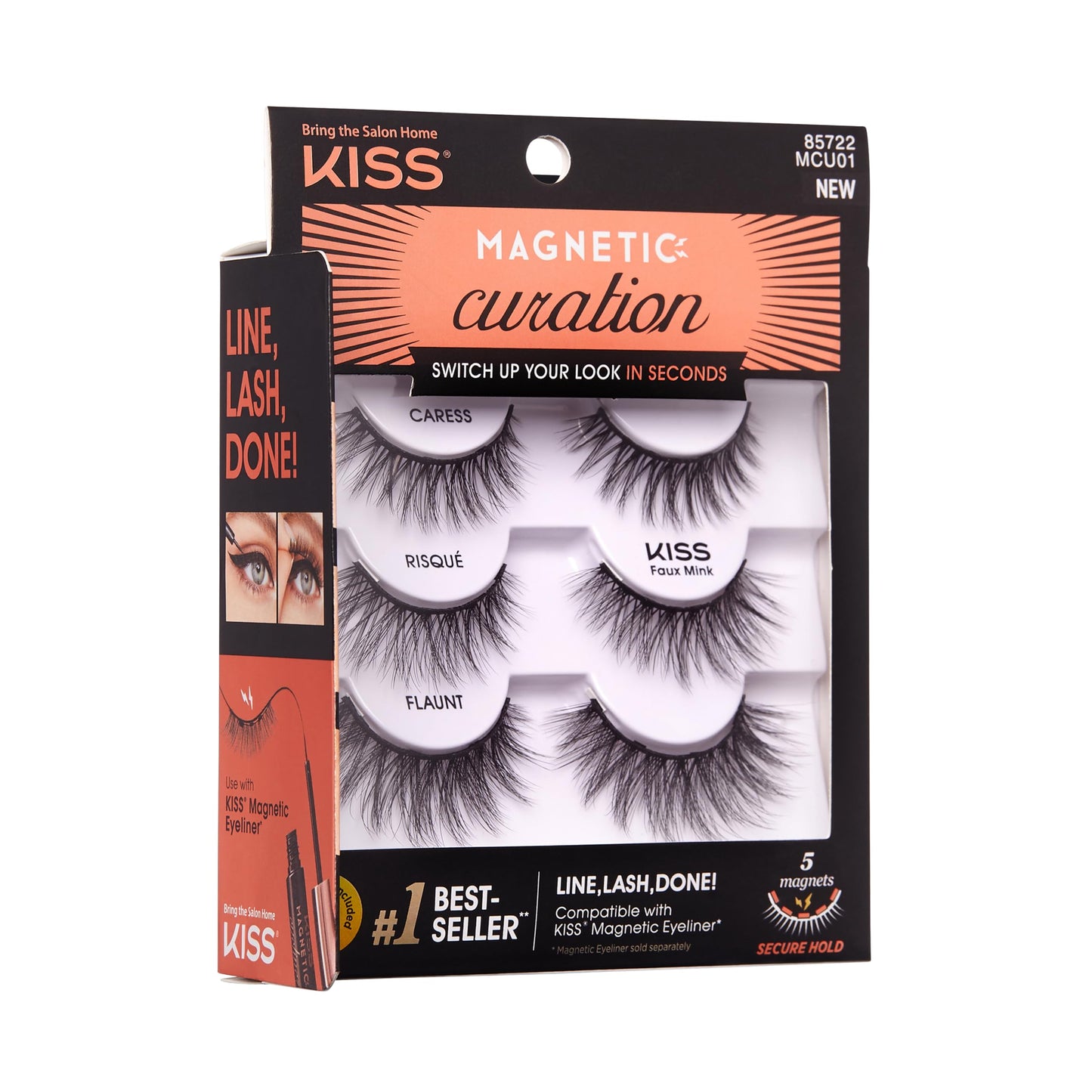 KISS Magnetic Curation False Eyelashes, 3 Pair with 5 Double Strength Magnets, Wind Resistant, Dermatologist Tested, Last Up To