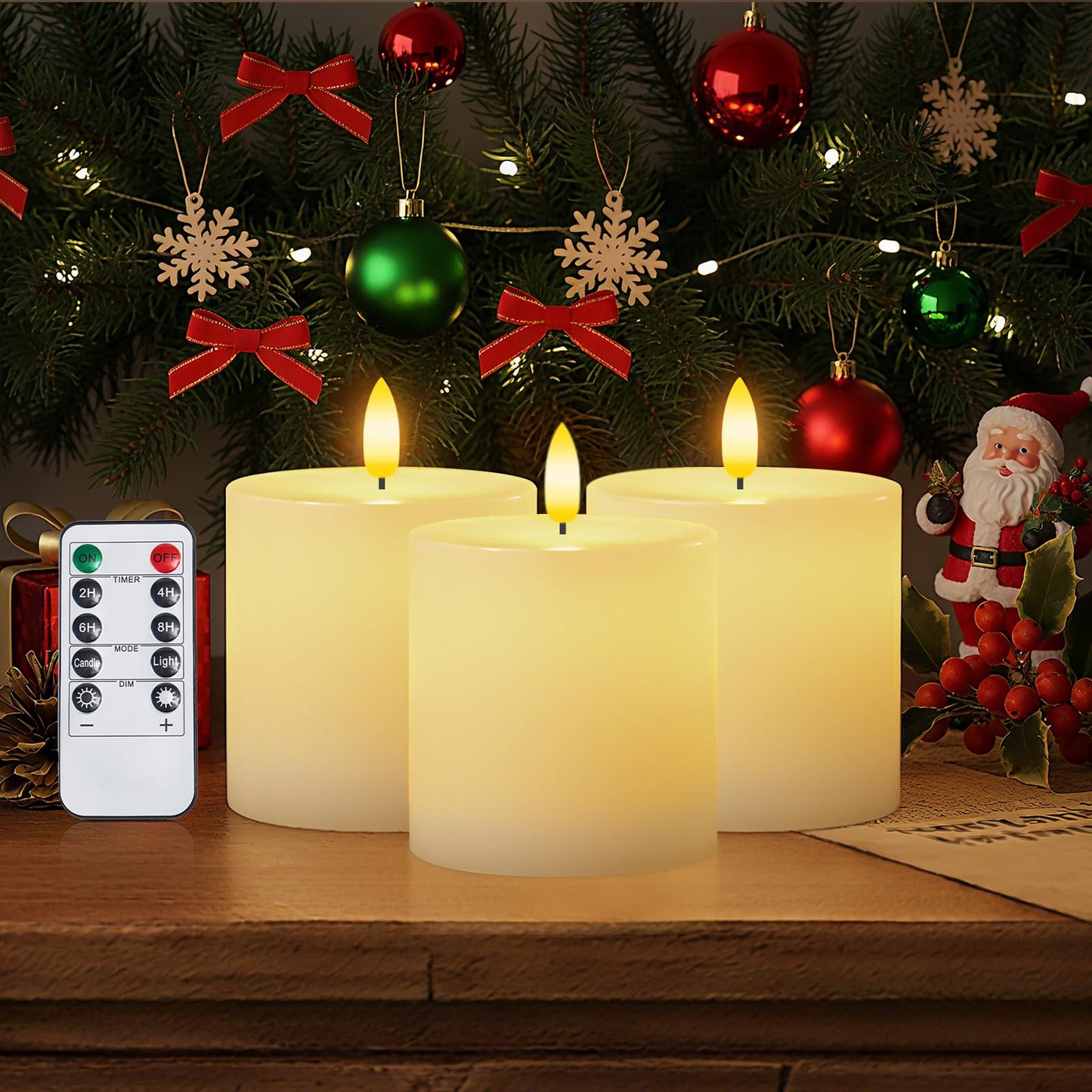 Homemory White Flameless Candles Battery Operated with Remote Timer, 3x3 Real Wax LED Pillar Candle for Home Fireplace Bedroom Living Room Party, Set of 3