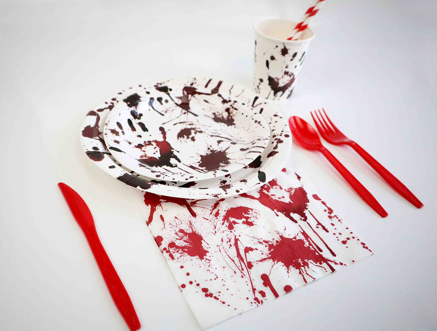 Halloween Party Supplies Decorations Include Bloody Zombie Tablecloth, Paper Plates, Cups, Straw, Napkins, Cutlery - Horror Halloween Birthday Party Decorations Tableware Serves 20 Guests-161CT 1