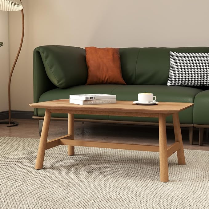 HEAH-YO 35.5” Coffee Table, Rectangle Coffee Tables with Wood Legs for Living Room Bedroom, Natural Wood Color