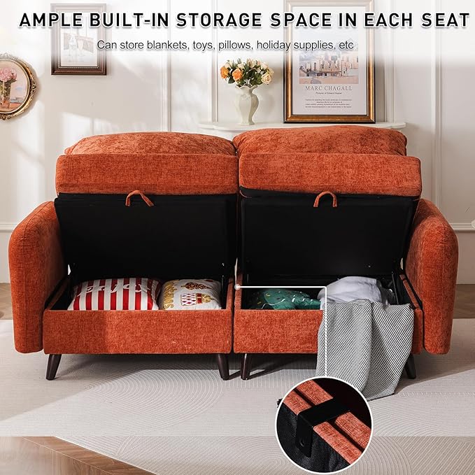 Rexulqo 73'' Loveseat Sofa with All Seats Storage, Modular Sectional Couch with Deep Seat,Oversized Comfy Couch with 7.8'' Cushion for Living Room,Bedroom,Velet,Orange