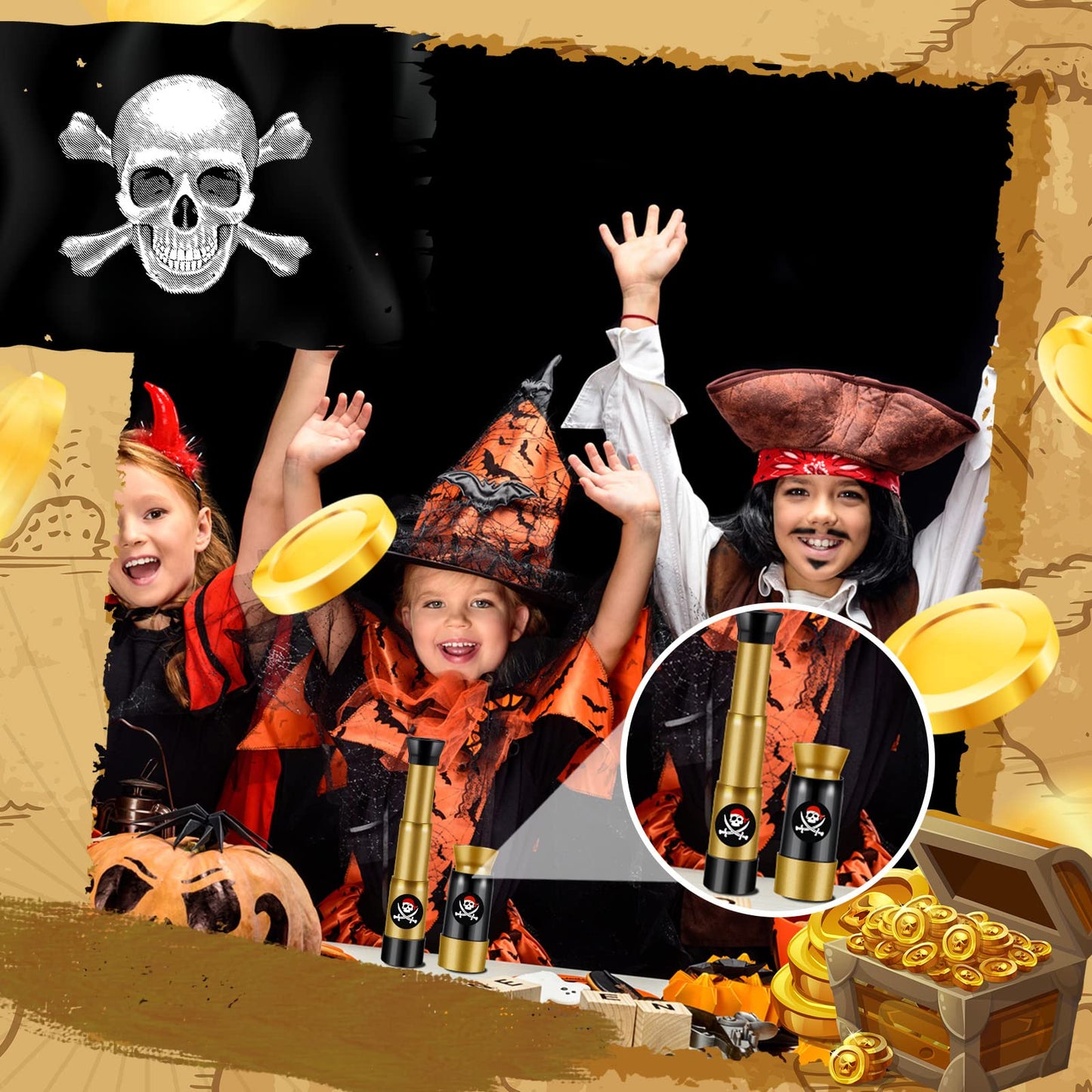 Deekin 12 Pcs Pirate Telescope Bulk for Kids Pirate Party Favors Toys Games Telescope Toddler Spyglass Mini Treasure Hunt for Boat Halloween Birthday Party Decorations