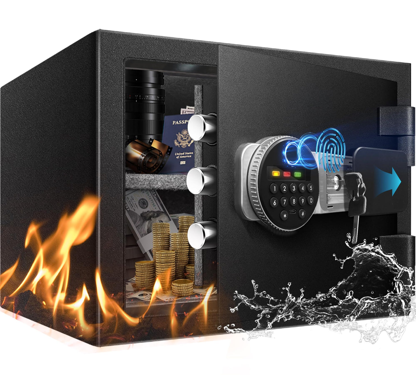 Fdsutvit 2.0 Cu Ft Fireproof Safe for Home, Safe Box with Biometric Fingerprint Lock, Digital Keypad, Removable Shelf & Keys, Home and Office Use Document Box