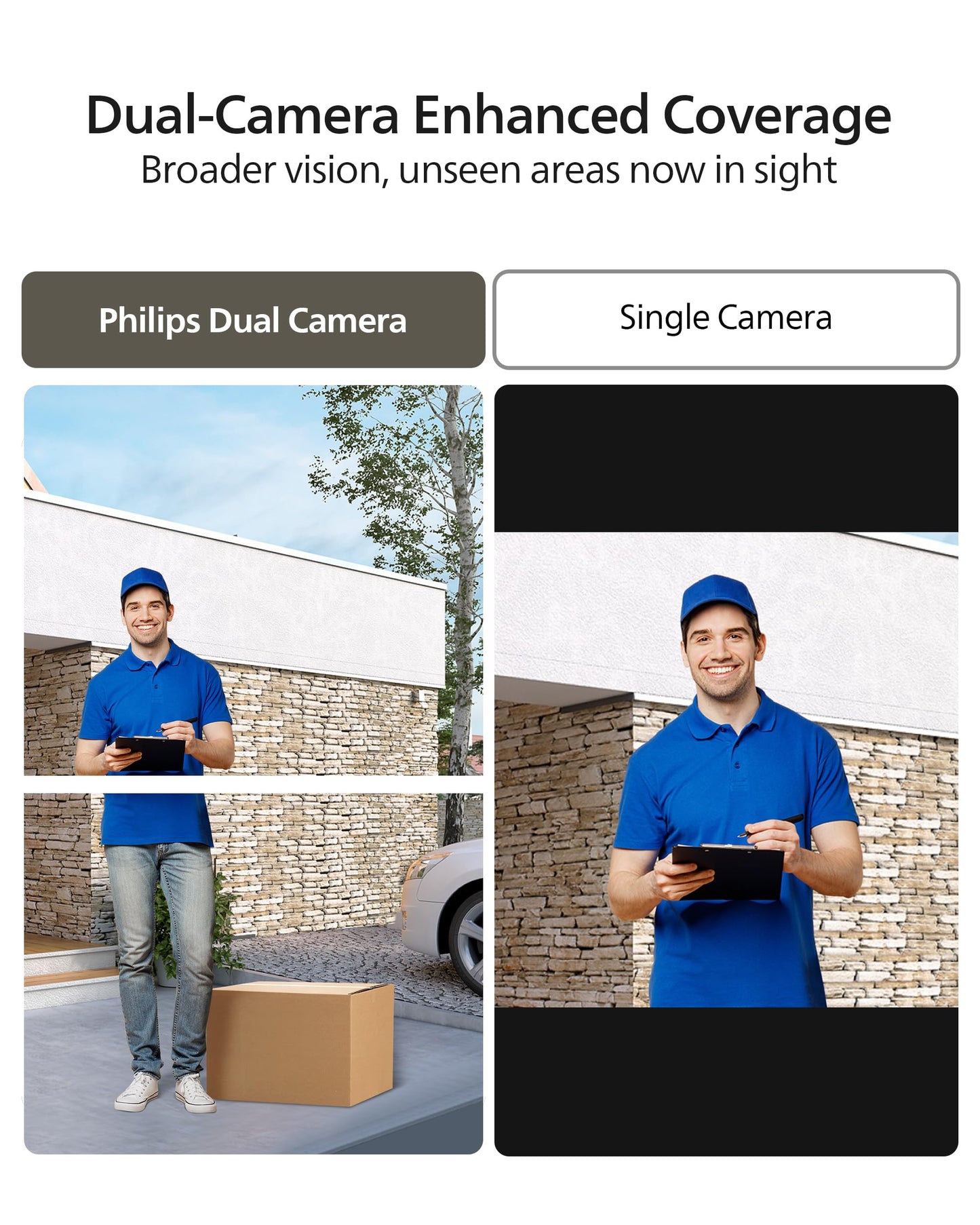 Philips Security Video Doorbell Camera (Chime Included), No Monthly Fee, Dual Cameras 2K QHD with Motion Detection, 2-Way Audio, Supports Alexa & Google Assistant, Battery/Wired Powered