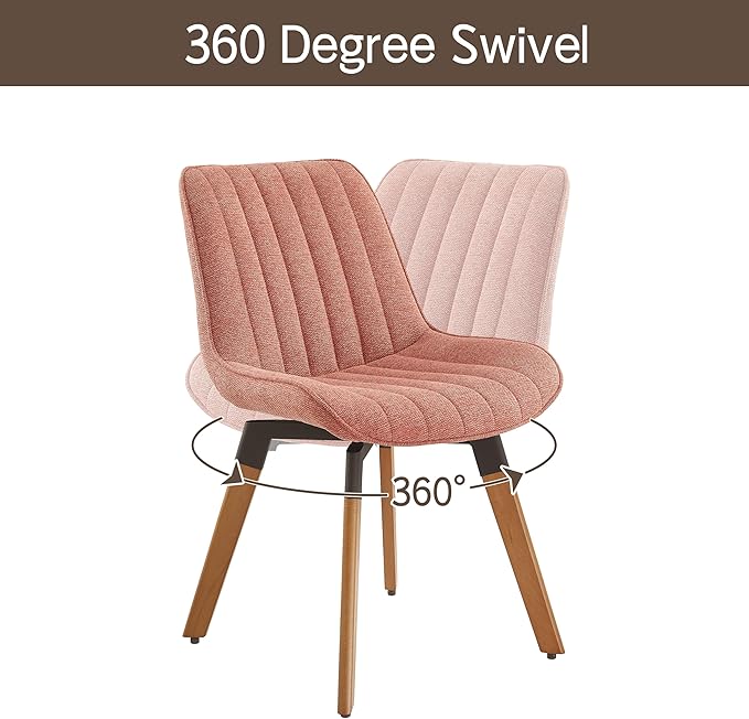 Art Leon Dining Chairs Set of 4, Mid Century Modern Swivel Dining Room Chairs, Fabric Upholstered Armless Side Chairs with Wood Legs for Kitchen Living Room Bedroom, Rose