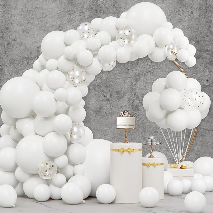 JOYIN 150 Pcs White Balloons, Different Sizes 18 12 10 5 Inch White Latex Balloon Arch Kit with Instruction for Birthday D...