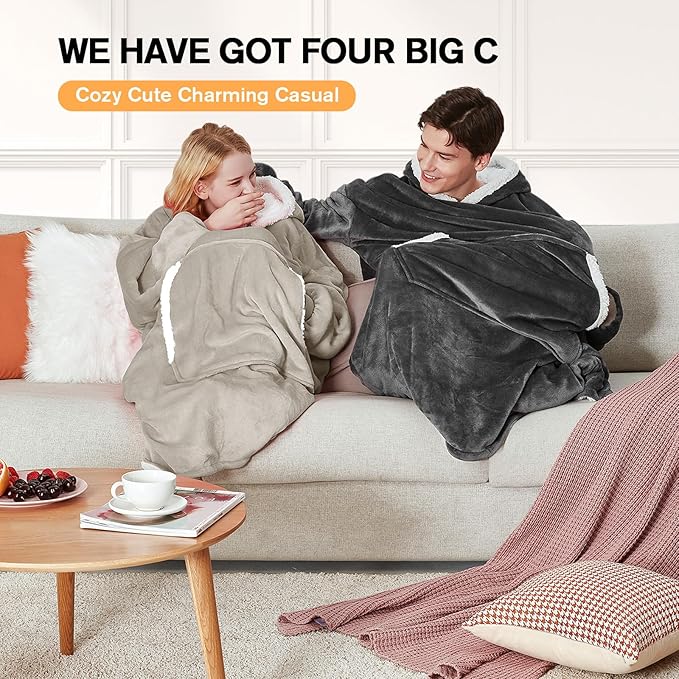 yescool Wearable Blanket Hoodie, Flannel Sherpa Fleece Blanket Sweatshirt for Adults Women Men,One Size Fits All