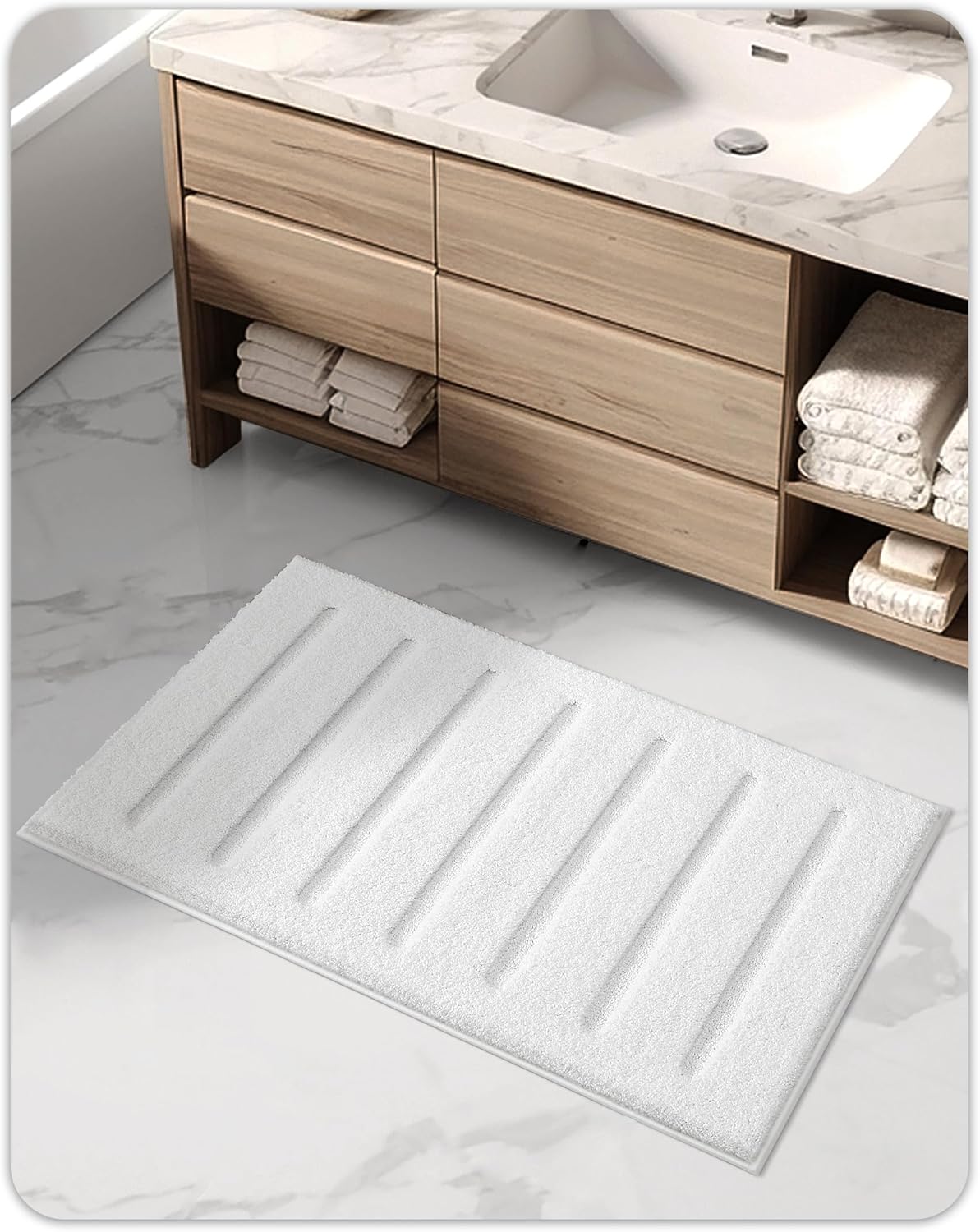 Color&Geometry Ultra Soft Plush Bathroom Rugs Non Slip Washable Bath Mat with Rubber Backing, Fluffy Absorbent Machine Carpet for Bathroom Floor, Tub and Shower, 24"x44", White